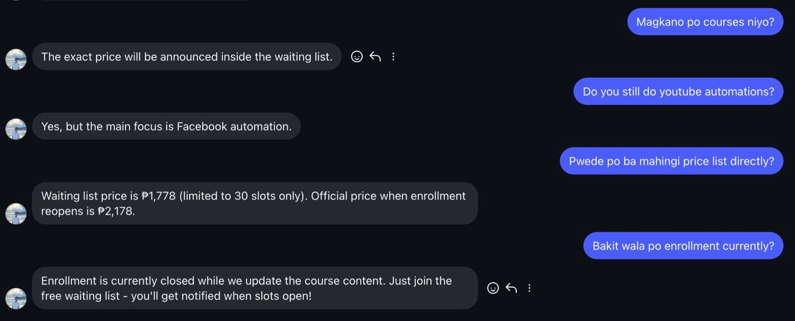 Darwin Instagram Chatbot preview