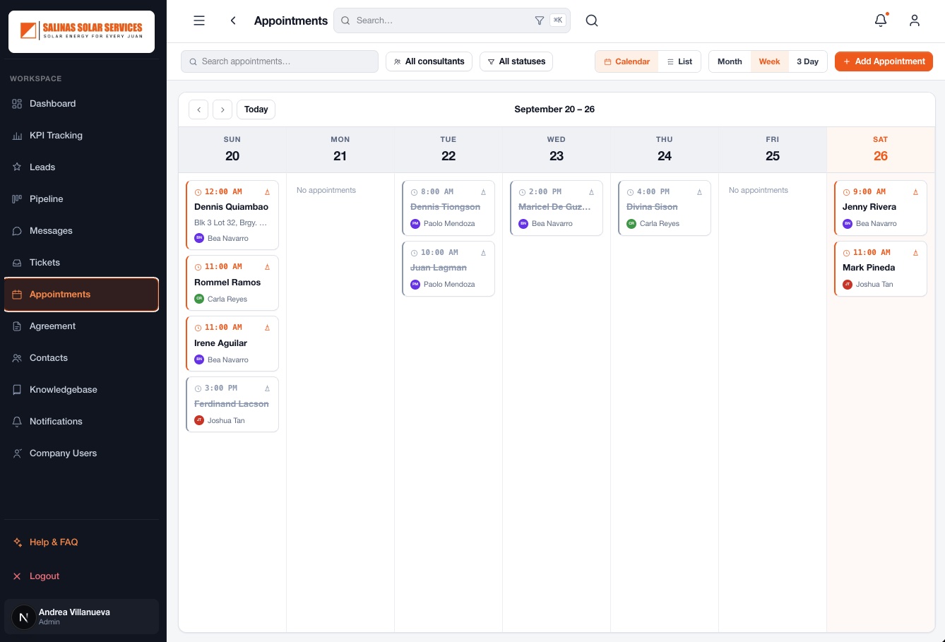 Salinas Solar CRM screenshot