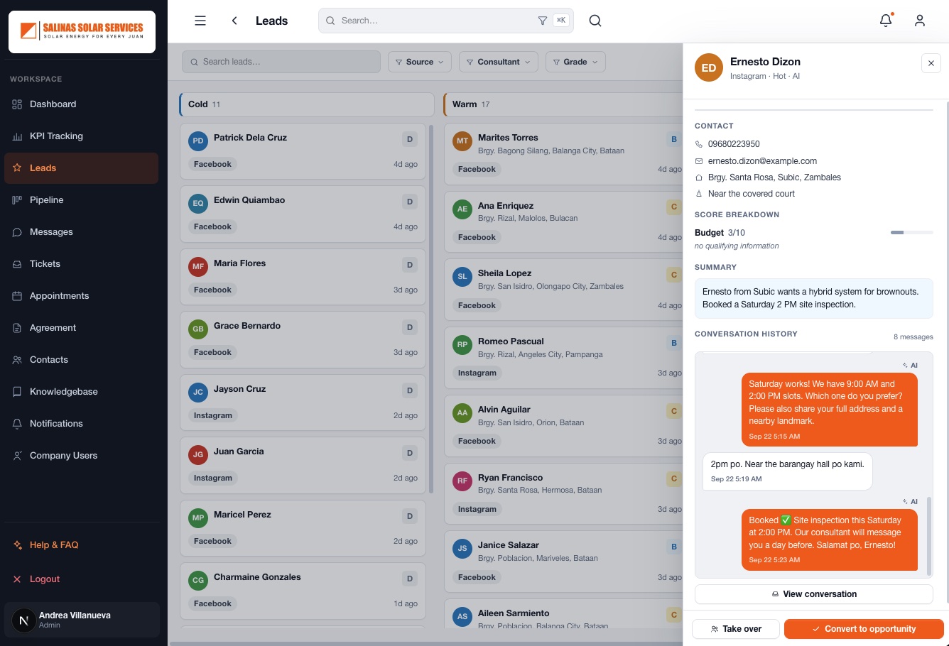 Salinas Solar CRM screenshot