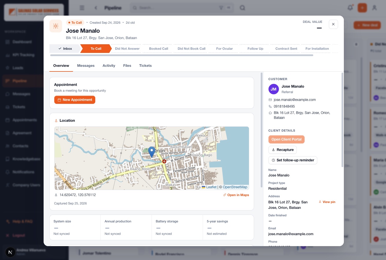 Salinas Solar CRM screenshot