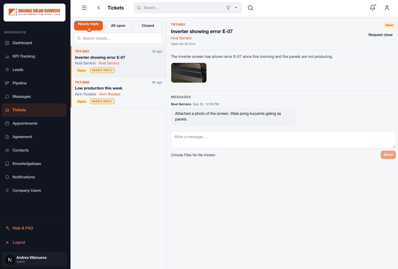 Salinas Solar CRM screenshot